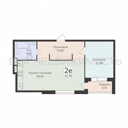 1-комнатная квартира, 53.78кв.м - изображение