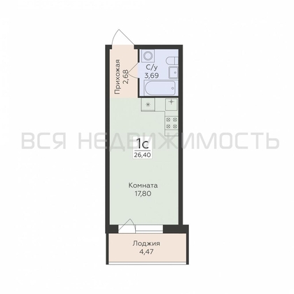 квартира-студия, 26,4кв.м. - изображение