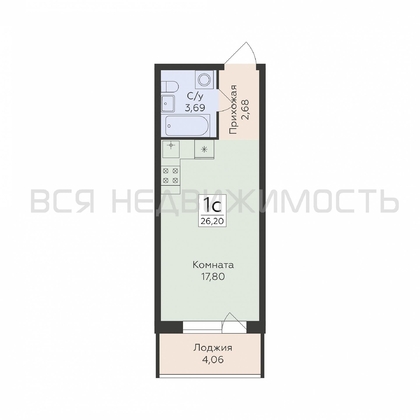 квартира-студия, 26,4кв.м. - изображение