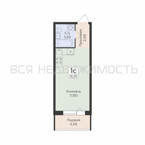квартира-студия, 26,4кв.м. - изображение 0