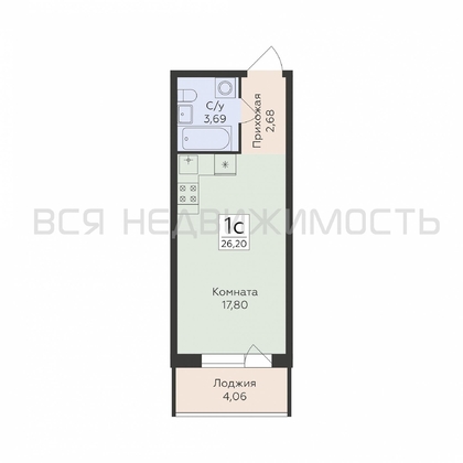 квартира-студия, 26,4кв.м. - изображение
