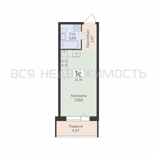 квартира-студия, 26,39кв.м. - изображение 0