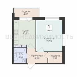 1-комнатная квартира, 39.65кв.м - изображение 1