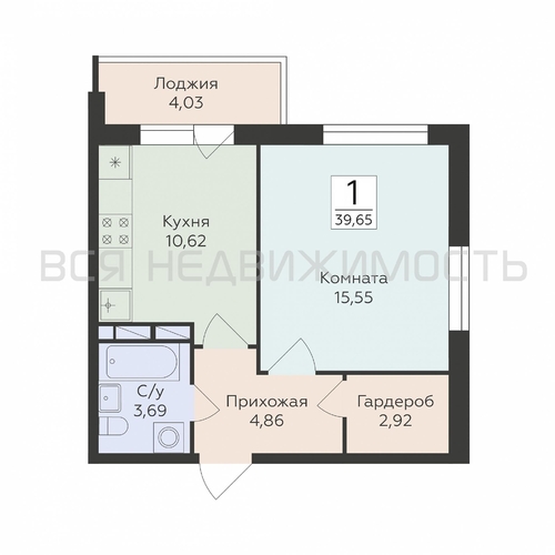 1-комнатная квартира, 39.65кв.м - изображение 0