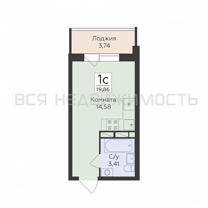 квартира-студия, 19,86кв.м. - изображение