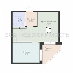 1-комнатная квартира, 41.15кв.м - изображение 1