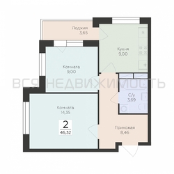 2-комнатная квартира, 46.32кв.м - изображение 1