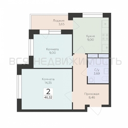 2-комнатная квартира, 46.32кв.м - изображение 1