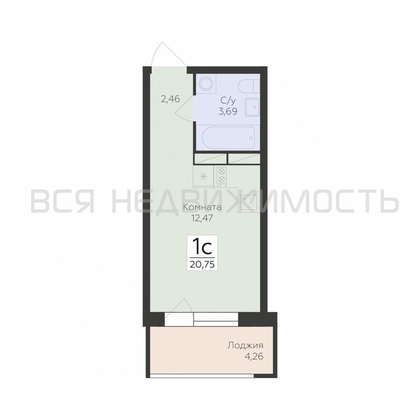 квартира-студия, 20,75кв.м. - изображение