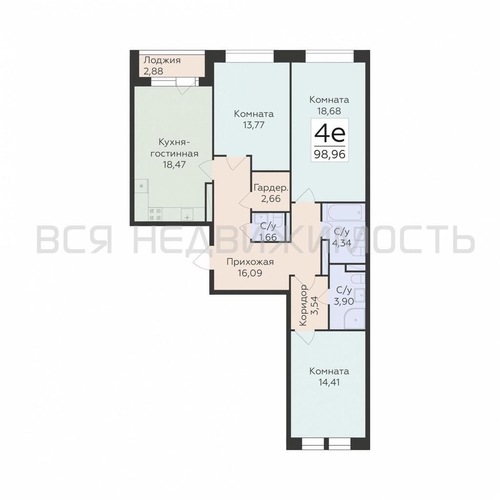 3-комнатная квартира, 98.96кв.м - изображение 0