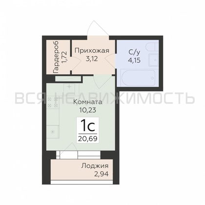квартира-студия, 20,69кв.м. - изображение