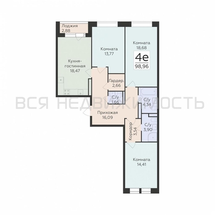 3-комнатная квартира, 98.96кв.м - изображение