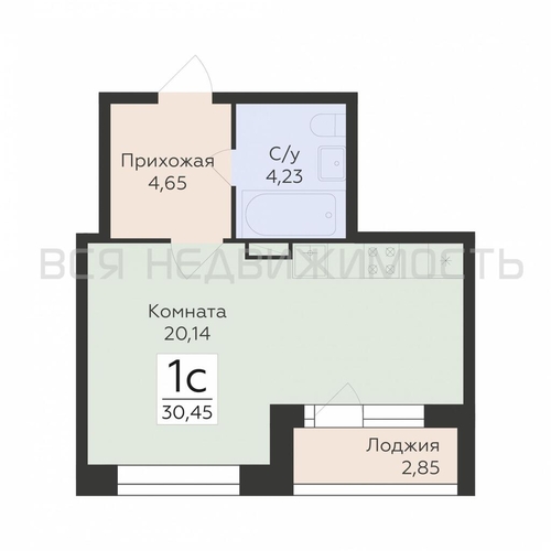квартира-студия, 30,45кв.м. - изображение 0