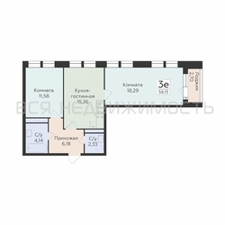 2-комнатная квартира, 59.13кв.м - изображение 1