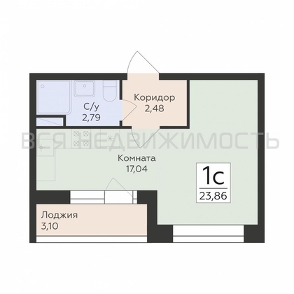 квартира-студия, 23,86кв.м. - изображение