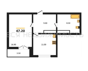 1-комнатная квартира, 47.2кв.м - изображение 1