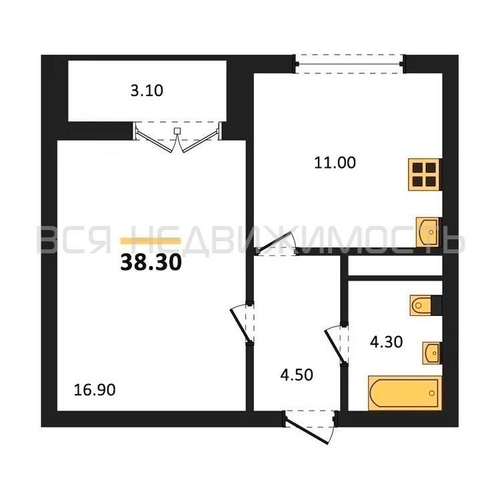 1-комнатная квартира, 38.3кв.м - изображение 0