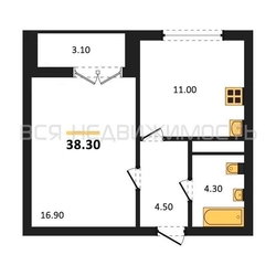 1-комнатная квартира, 38.3кв.м - изображение 1