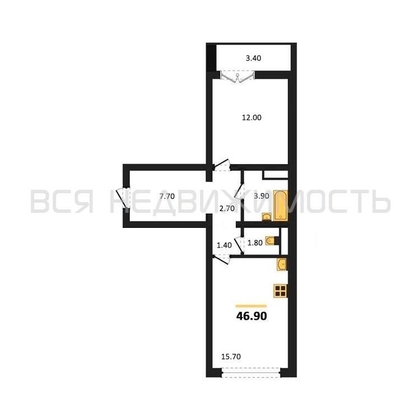 1-комнатная квартира, 46.9кв.м - изображение