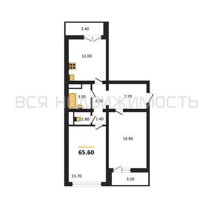 2-комнатная квартира, 65.6кв.м - изображение