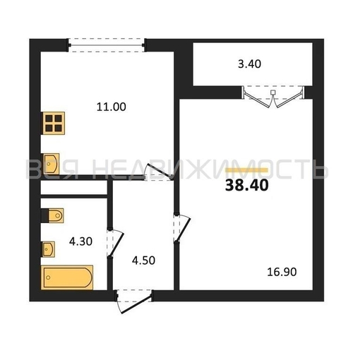 1-комнатная квартира, 38.4кв.м - изображение 0