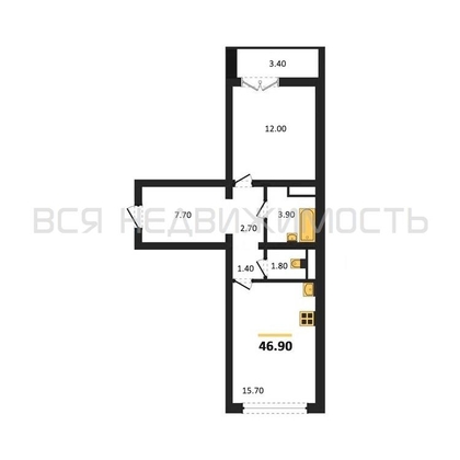 1-комнатная квартира, 46.9кв.м - изображение