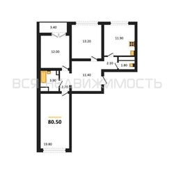 3-комнатная квартира, 80.5кв.м 3-комнатная квартира, 80.5кв.м - изображение 1
