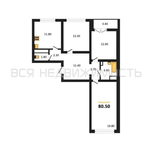 3-комнатная квартира, 80.5кв.м - изображение 0