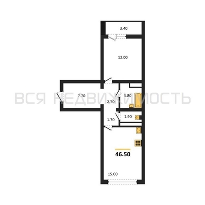 1-комнатная квартира, 46.5кв.м - изображение