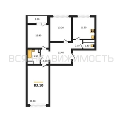 3-комнатная квартира, 83.1кв.м 3-комнатная квартира, 83.1кв.м - изображение 1
