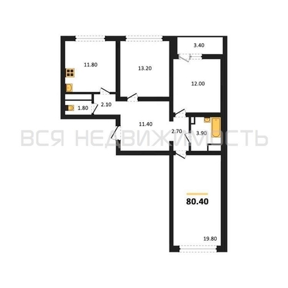 3-комнатная квартира, 80.4кв.м - изображение