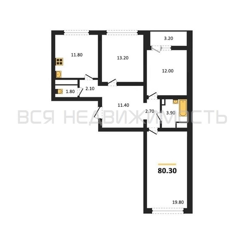 3-комнатная квартира, 80.3кв.м - изображение 0