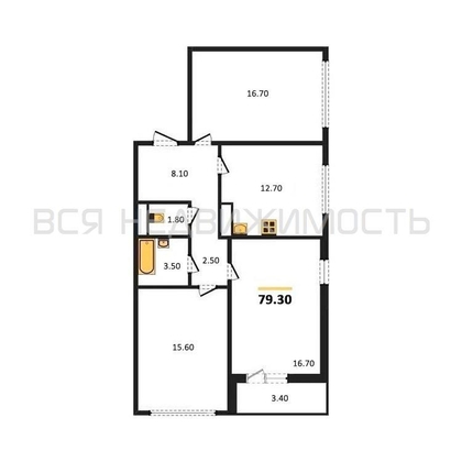 3-комнатная квартира, 79.3кв.м - изображение