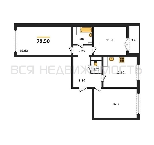 3-комнатная квартира, 79.5кв.м - изображение 0