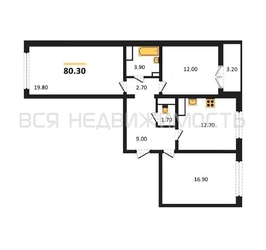 3-комнатная квартира, 80.3кв.м 3-комнатная квартира, 80.3кв.м - изображение 1