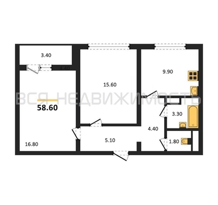 2-комнатная квартира, 58.6кв.м - изображение