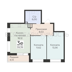 2-комнатная квартира, 59.39кв.м - изображение 1