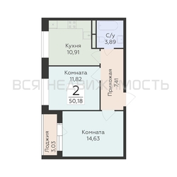 2-комнатная квартира, 50.18кв.м - изображение 1