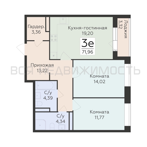 2-комнатная квартира, 71.96кв.м - изображение 0