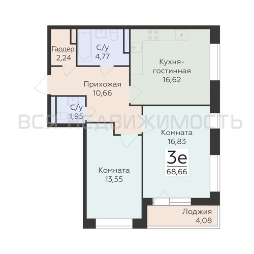 2-комнатная квартира, 68.66кв.м - изображение 0