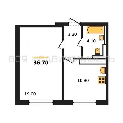 1-комнатная квартира, 36.7кв.м - изображение