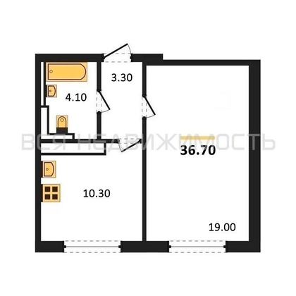 1-комнатная квартира, 36.7кв.м - изображение