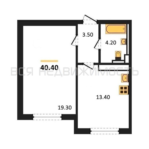 1-комнатная квартира, 40.4кв.м - изображение 0
