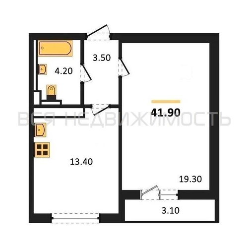 1-комнатная квартира, 41.9кв.м - изображение 0