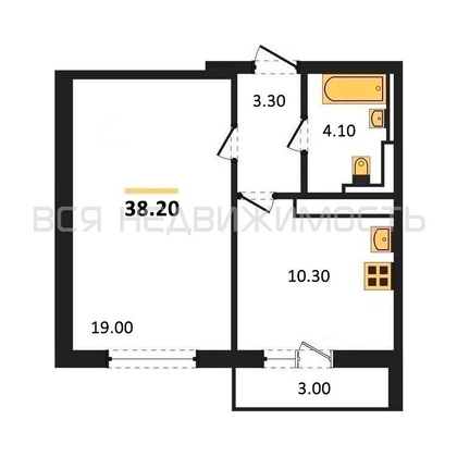 1-комнатная квартира, 38.2кв.м - изображение