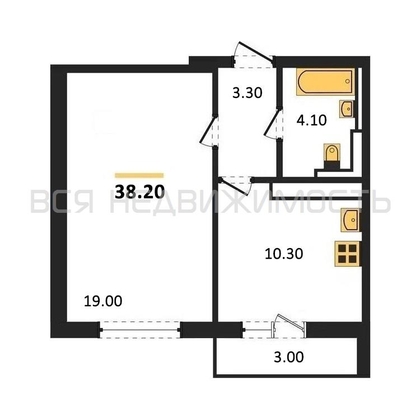 1-комнатная квартира, 38.2кв.м - изображение