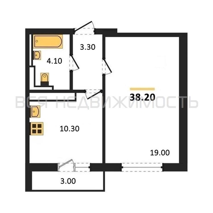 1-комнатная квартира, 38.2кв.м - изображение