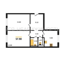 2-комнатная квартира, 57.9кв.м - изображение 1