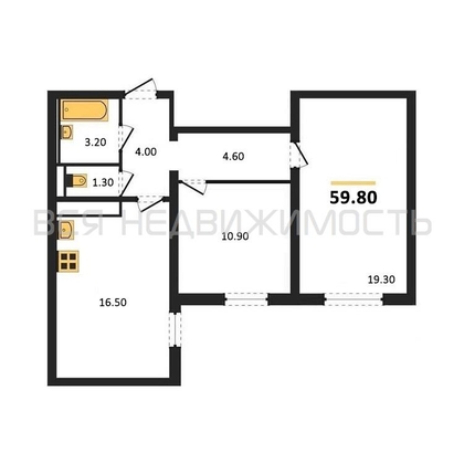 2-комнатная квартира, 59.8кв.м - изображение