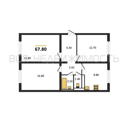 3-комнатная квартира, 67.8кв.м - изображение